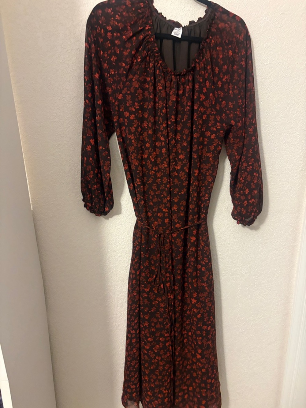 Melrose and Market Black Midi Dress with Rust Floral Print